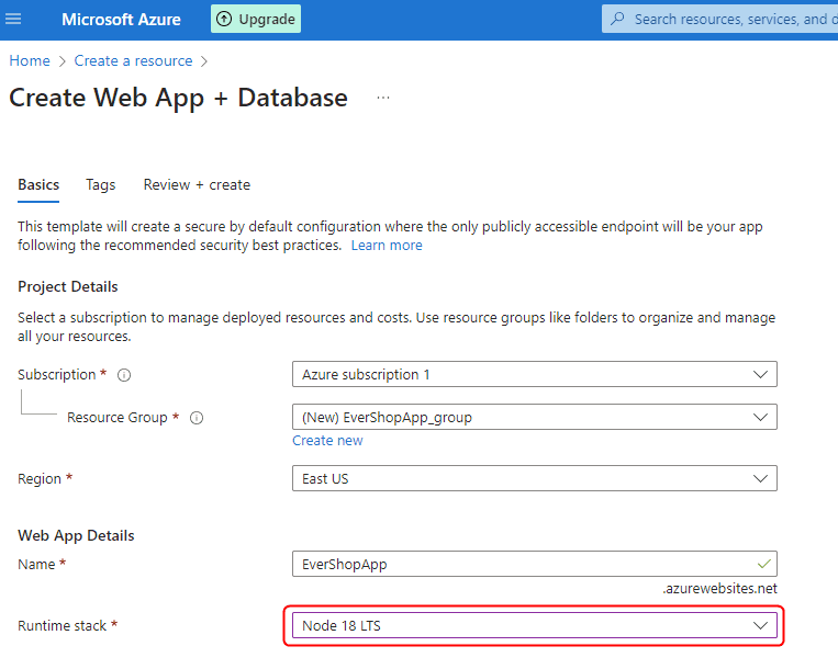 Azure Configure Web App