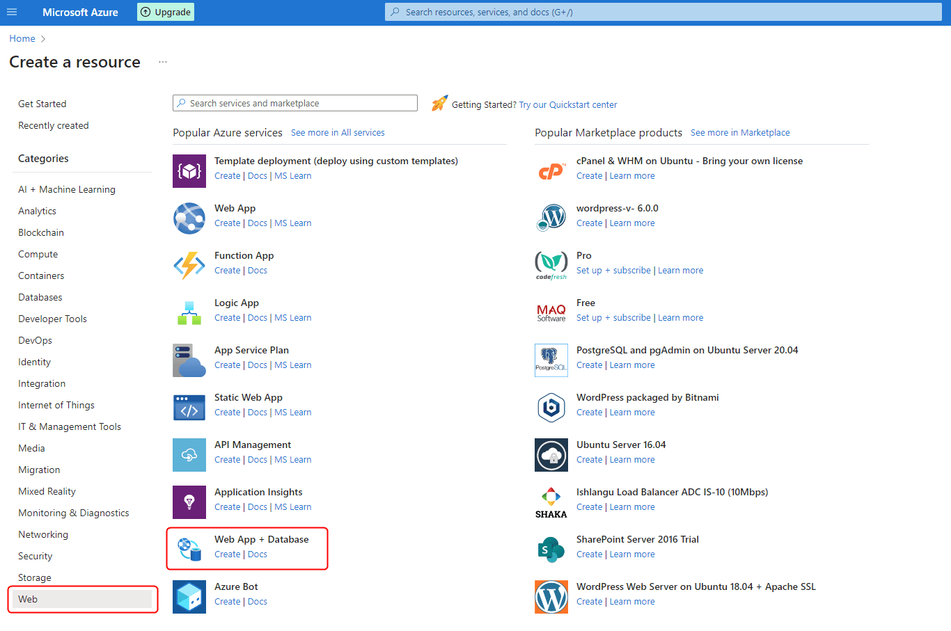 Azure Select Web And Database