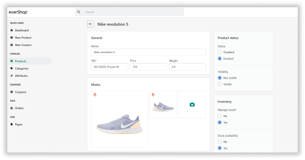 EverShop admin panel